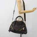 Miu Miu Matelasse Biker Hand Bag Lamb Skin 2way Black Gold Auth 187637V-28