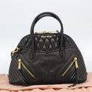 Miu Miu Matelasse Biker Hand Bag Lamb Skin 2way Black Gold Auth 187637V-12