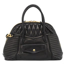 Miu Miu Matelasse Biker Hand Bag Lamb Skin 2way Black Gold Auth 187637V-2