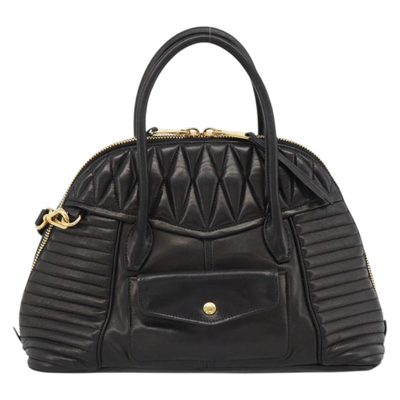 Miu Miu Matelasse Biker Hand Bag Lamb Skin 2way Black Gold Auth 187637V