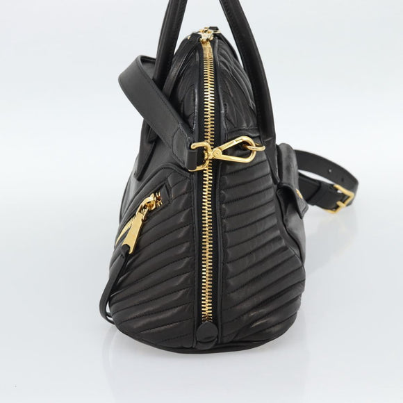 Miu Miu Matelasse Biker Hand Bag Lamb Skin 2way Black Gold Auth 187637V