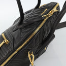 Miu Miu Matelasse Biker Hand Bag Lamb Skin 2way Black Gold Auth 187637V-6