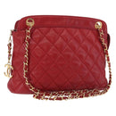 CHANEL Matelasse Chain Shoulder Bag Lamb Skin Red Gold CC Auth 187646-1