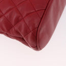 CHANEL Matelasse Chain Shoulder Bag Lamb Skin Red Gold CC Auth 187646-10