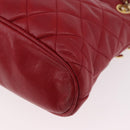CHANEL Matelasse Chain Shoulder Bag Lamb Skin Red Gold CC Auth 187646-11