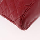 CHANEL Matelasse Chain Shoulder Bag Lamb Skin Red Gold CC Auth 187646-12