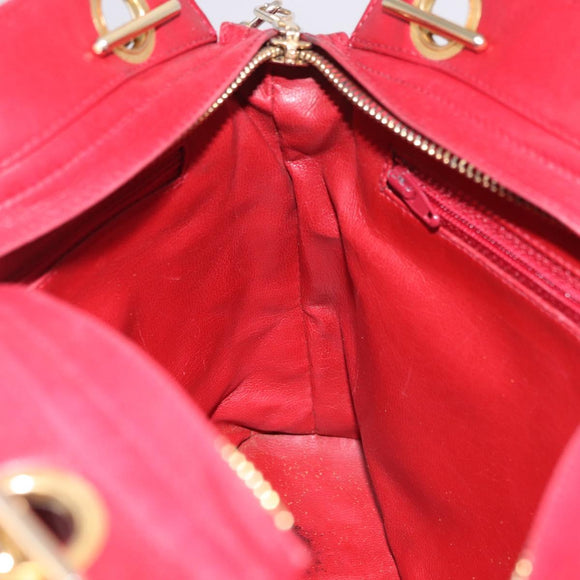 CHANEL Matelasse Chain Shoulder Bag Lamb Skin Red Gold CC Auth 187646
