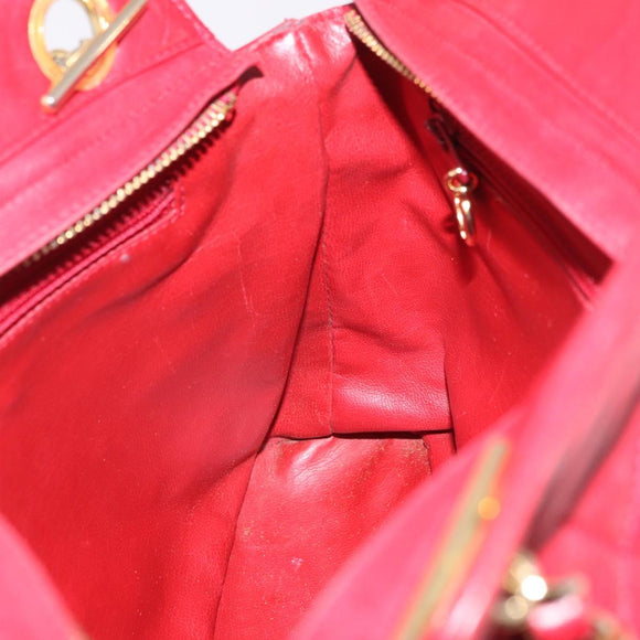 CHANEL Matelasse Chain Shoulder Bag Lamb Skin Red Gold CC Auth 187646