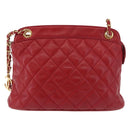 CHANEL Matelasse Chain Shoulder Bag Lamb Skin Red Gold CC Auth 187646-2