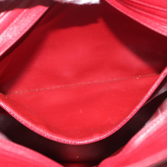 CHANEL Matelasse Chain Shoulder Bag Lamb Skin Red Gold CC Auth 187646