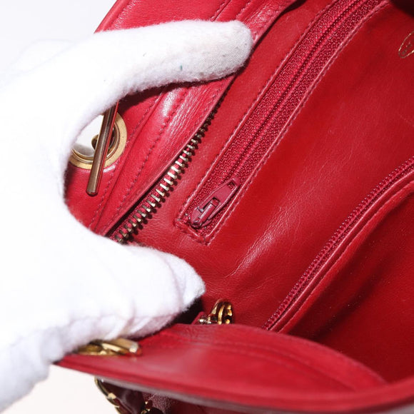 CHANEL Matelasse Chain Shoulder Bag Lamb Skin Red Gold CC Auth 187646