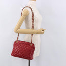 CHANEL Matelasse Chain Shoulder Bag Lamb Skin Red Gold CC Auth 187646-24