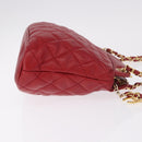 CHANEL Matelasse Chain Shoulder Bag Lamb Skin Red Gold CC Auth 187646-4