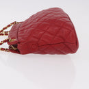 CHANEL Matelasse Chain Shoulder Bag Lamb Skin Red Gold CC Auth 187646-5
