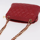 CHANEL Matelasse Chain Shoulder Bag Lamb Skin Red Gold CC Auth 187646-6