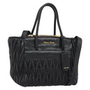 Miu Miu Matelasse Hand Bag Leather 2way Black Gold Auth 187647V-1