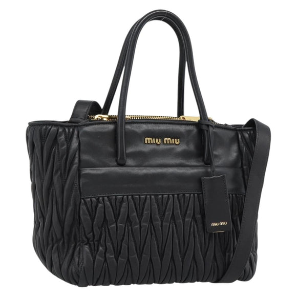 Miu Miu Matelasse Hand Bag Leather 2way Black Gold Auth 187647V