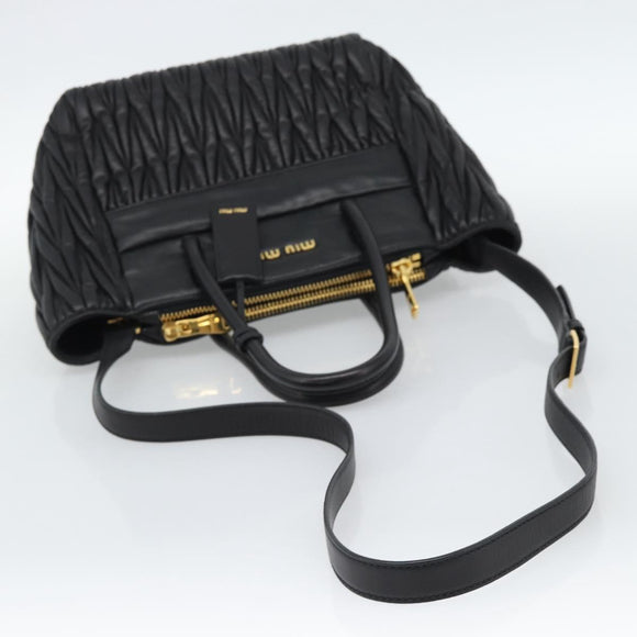 Miu Miu Matelasse Hand Bag Leather 2way Black Gold Auth 187647V