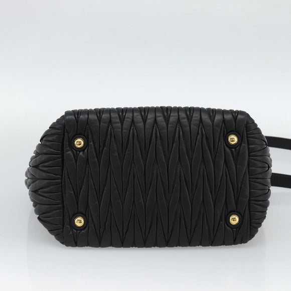Miu Miu Matelasse Hand Bag Leather 2way Black Gold Auth 187647V