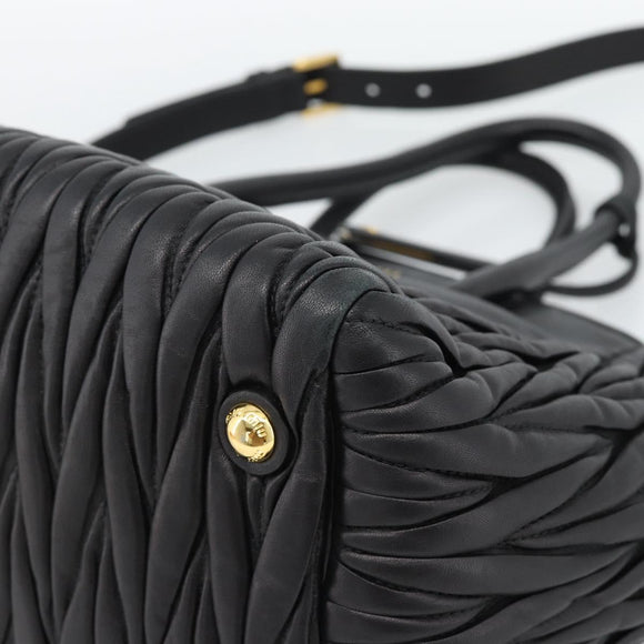 Miu Miu Matelasse Hand Bag Leather 2way Black Gold Auth 187647V