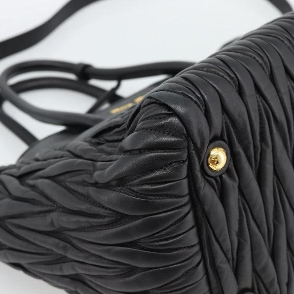 Miu Miu Matelasse Hand Bag Leather 2way Black Gold Auth 187647V