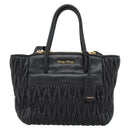 Miu Miu Matelasse Hand Bag Leather 2way Black Gold Auth 187647V-2