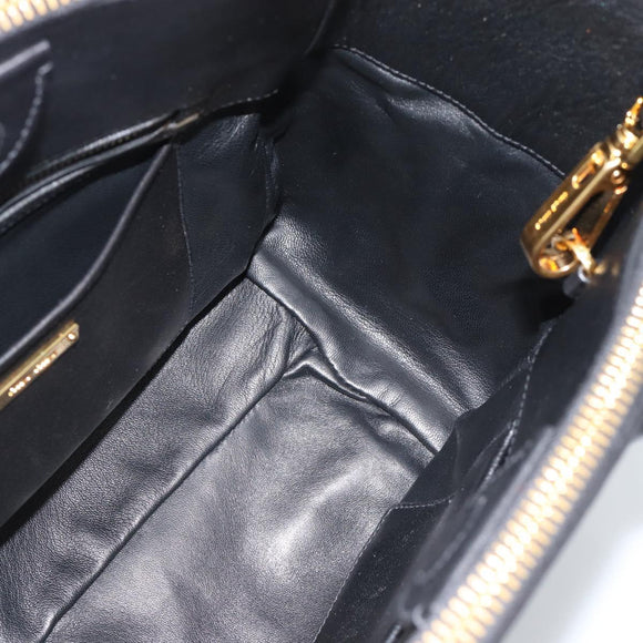 Miu Miu Matelasse Hand Bag Leather 2way Black Gold Auth 187647V