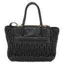 Miu Miu Matelasse Hand Bag Leather 2way Black Gold Auth 187647V-3