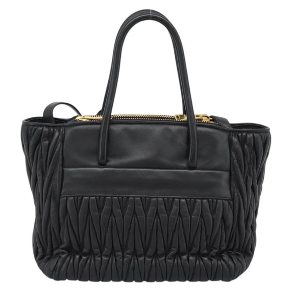 Miu Miu Matelasse Hand Bag Leather 2way Black Gold Auth 187647V