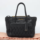 Miu Miu Matelasse Hand Bag Leather 2way Black Gold Auth 187647V-32