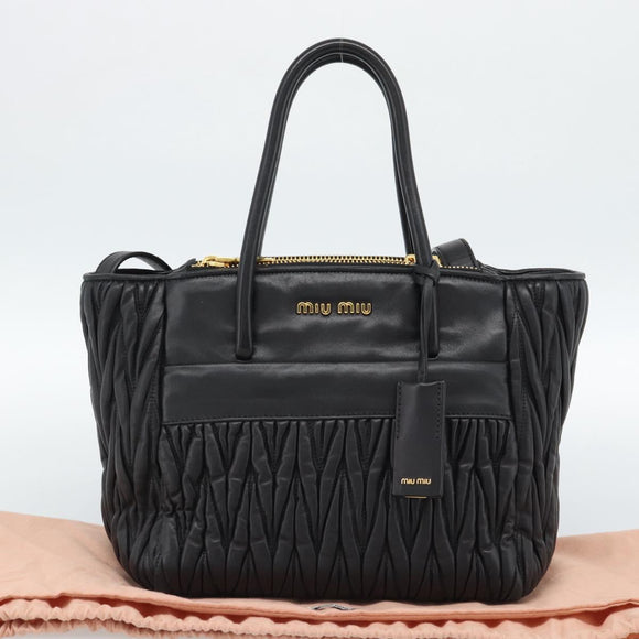 Miu Miu Matelasse Hand Bag Leather 2way Black Gold Auth 187647V