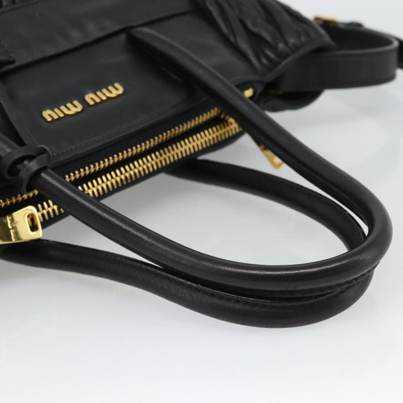 Miu Miu Matelasse Hand Bag Leather 2way Black Gold Auth 187647V