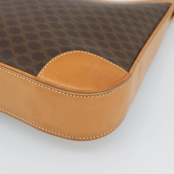 CELINE Macadam Canvas Shoulder Bag PVC Leather Brown Gold Auth 187649V