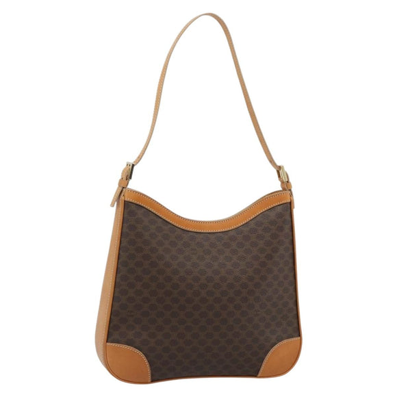 CELINE Macadam Canvas Shoulder Bag PVC Leather Brown Gold Auth 187649V