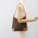 CELINE Macadam Canvas Shoulder Bag PVC Leather Brown Gold Auth 187649V-22
