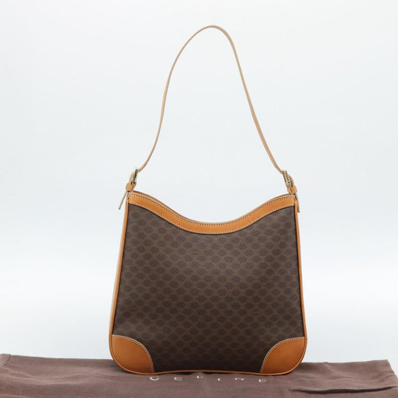 CELINE Macadam Canvas Shoulder Bag PVC Leather Brown Gold Auth 187649V
