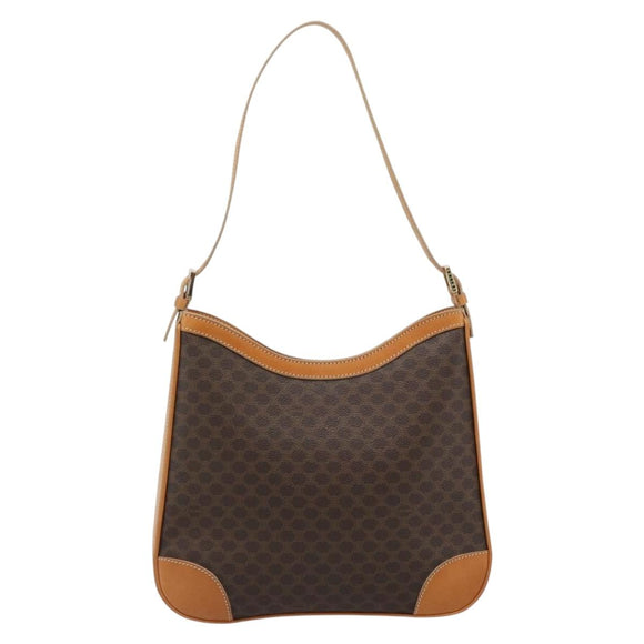 CELINE Macadam Canvas Shoulder Bag PVC Leather Brown Gold Auth 187649V
