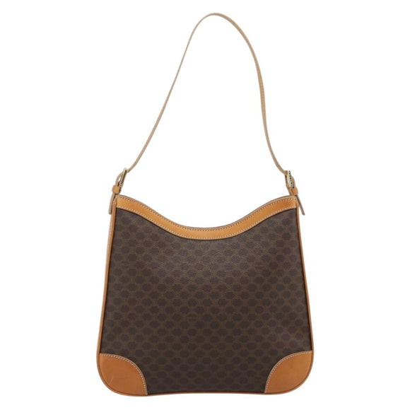 CELINE Macadam Canvas Shoulder Bag PVC Leather Brown Gold Auth 187649V