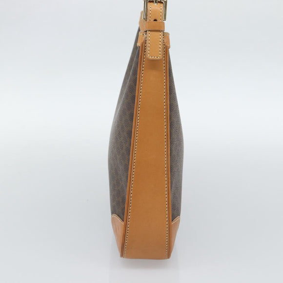 CELINE Macadam Canvas Shoulder Bag PVC Leather Brown Gold Auth 187649V