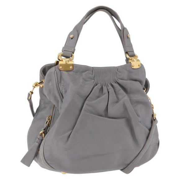 Miu Miu Hand Bag Leather 2way Gray Gold Auth 187651A
