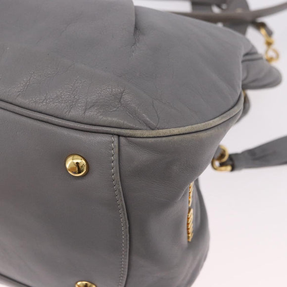 Miu Miu Hand Bag Leather 2way Gray Gold Auth 187651A