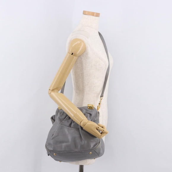 Miu Miu Hand Bag Leather 2way Gray Gold Auth 187651A