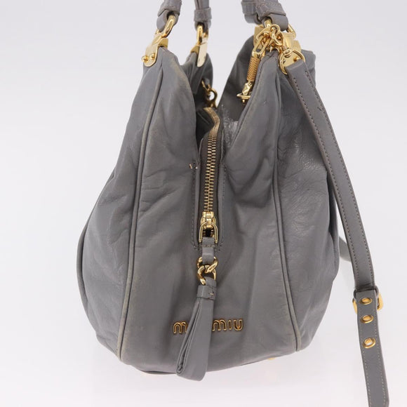 Miu Miu Hand Bag Leather 2way Gray Gold Auth 187651A