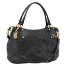 PRADA Tote Bag Leather 2way Black Gold Auth 187654-1