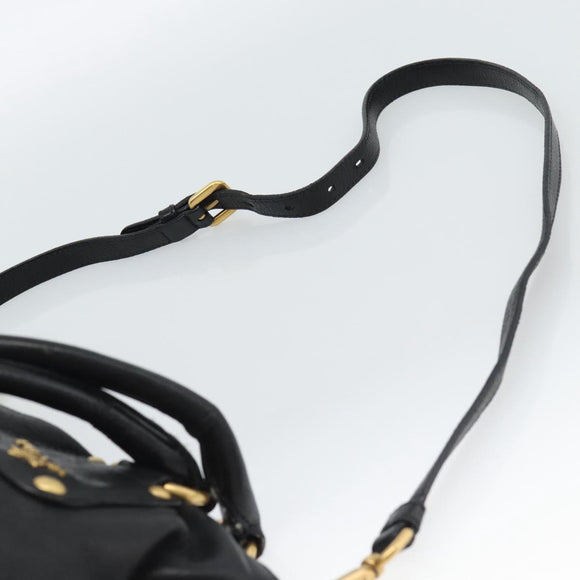 PRADA Tote Bag Leather 2way Black Gold Auth 187654