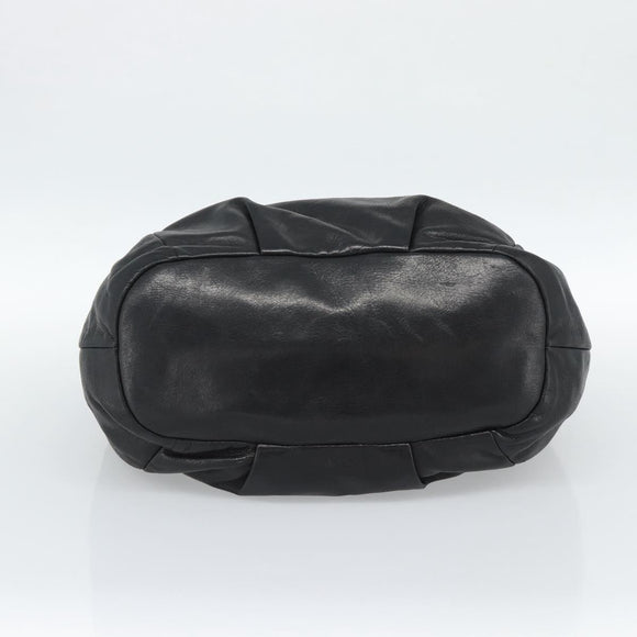 PRADA Tote Bag Leather 2way Black Gold Auth 187654