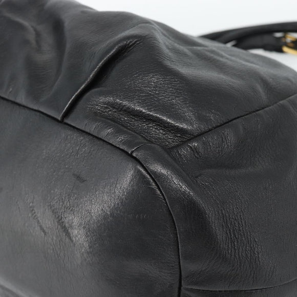 PRADA Tote Bag Leather 2way Black Gold Auth 187654