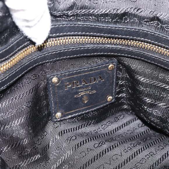 PRADA Tote Bag Leather 2way Black Gold Auth 187654