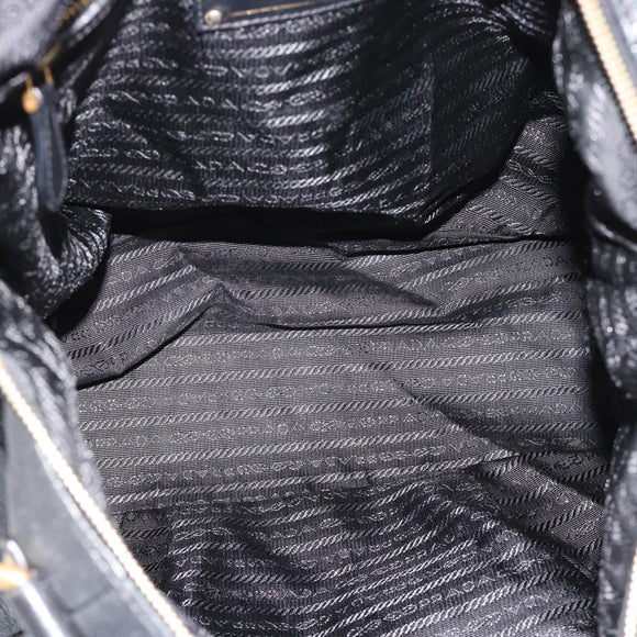 PRADA Tote Bag Leather 2way Black Gold Auth 187654