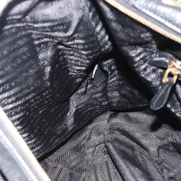 PRADA Tote Bag Leather 2way Black Gold Auth 187654